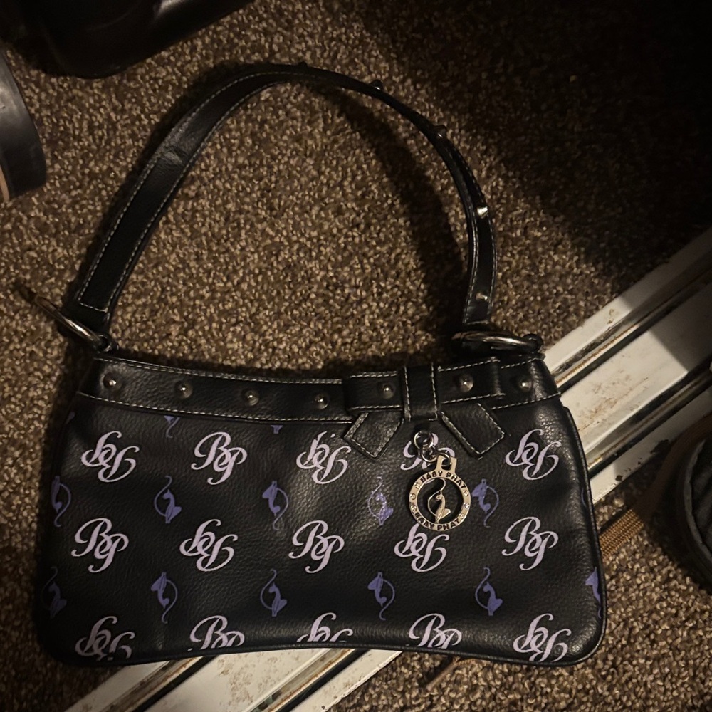 Baby Phat Black and Purple Logo Shoulder Bag